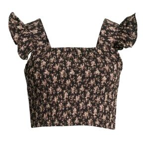 NWT Lea & Viola Floral- print smocked crop top Medium